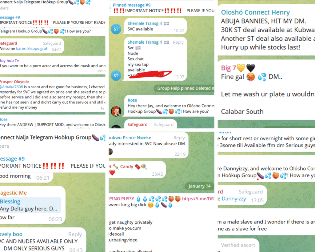 Picture 6 A collage of sexual adverts in Olosho Connect with phone numbers blurred Photo Source DUBAWA